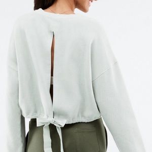 Fabletics Anna Tie Back Sage Green Waffle Knit Sweatshirt